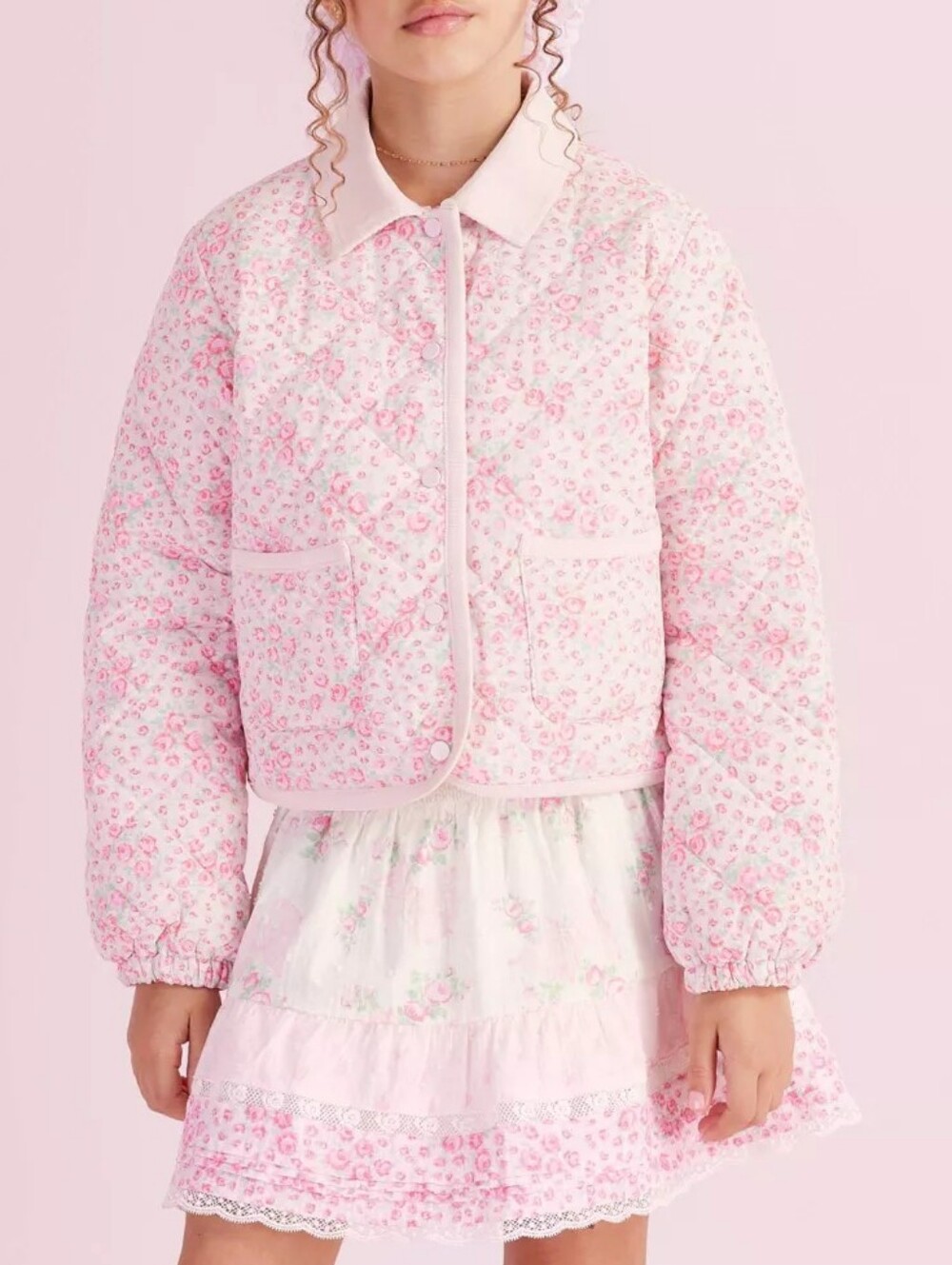 NWT - Girls' Charlotte Roseheart Quilted Barn Jacket - LoveShackFancy Rose Pink